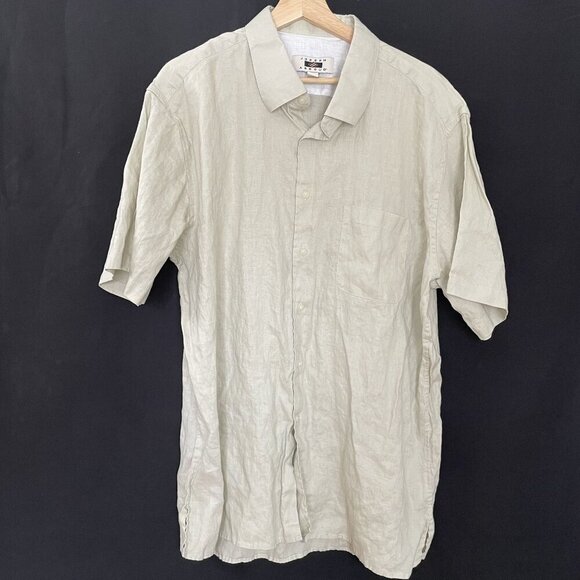 Joseph Abboud Mens Tan Linen Short Sleeve Button-Up Shirt XXL classic clean - Picture 1 of 6